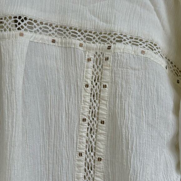 Free People Summer Stars Buttondown Blouse Top Size S in Ivory Relaxed Boxy Fit - Picture 4 of 6